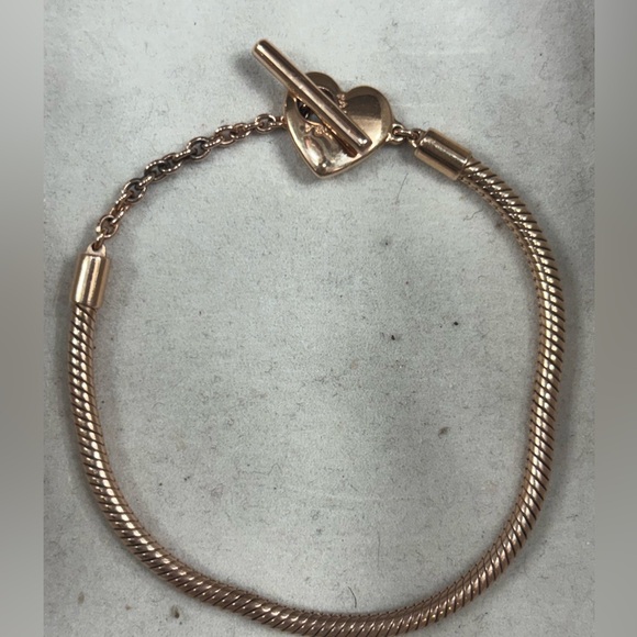 Pandora Jewelry - Pandora Moments Heart T-Bar Snake Chain Bracelet 14k rose gold plating Size 18